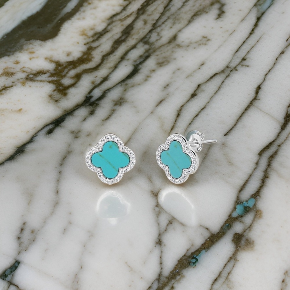 Sterling Silver Stabilized Turquoise with CZ stud earrings
